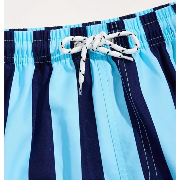 BNWT Isabelle LaRue Men's Light Blue and Navy Blue Stripe Swim Shorts - Medium - Picture 4 of 5